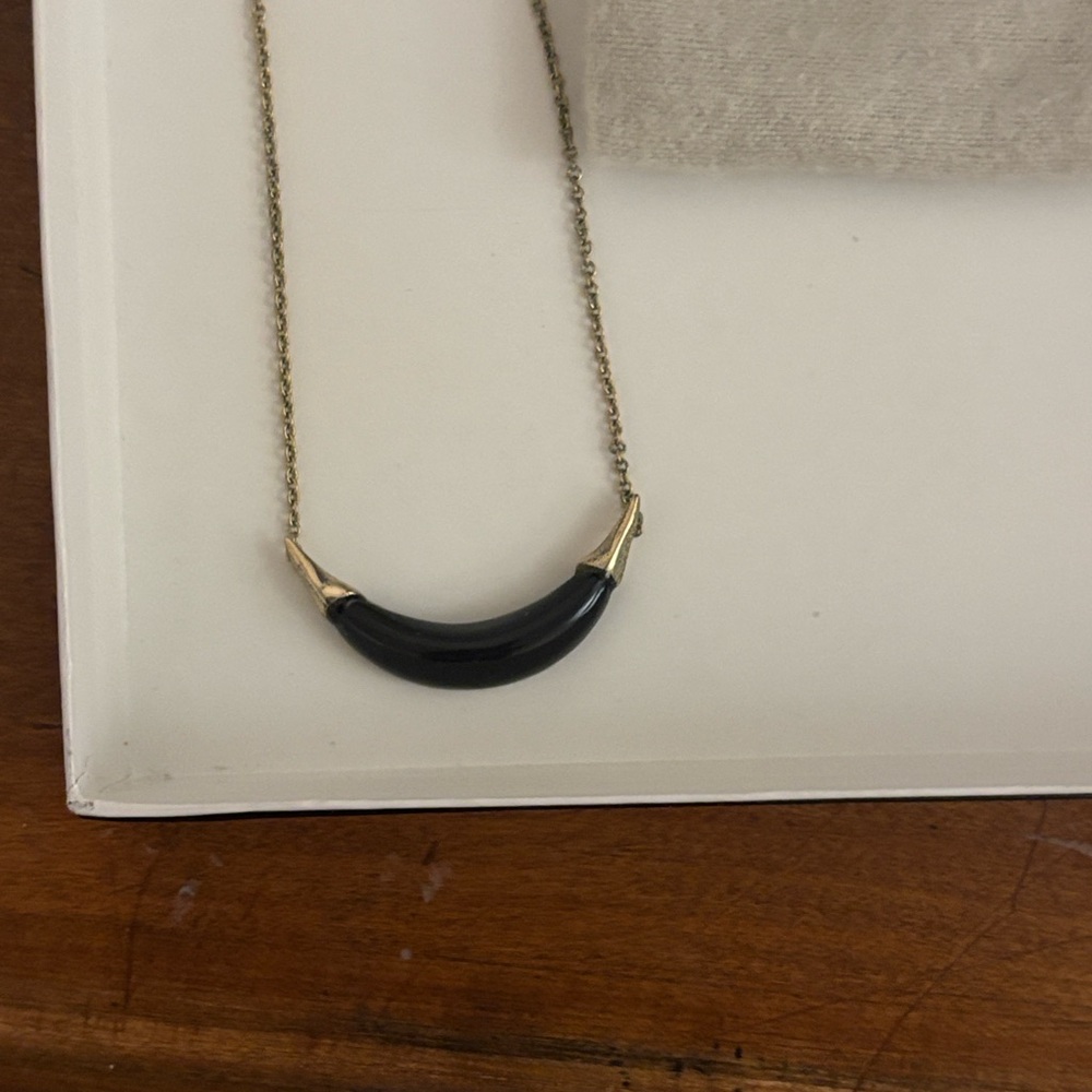 Alexis Bittar Classic! Crescent Lucite  Black Moon gold capped necklace